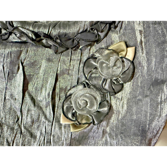 Vintage Satin Pleated Floral Evening Handbag Black Purse Bag Formal Party Tote - Picture 4 of 8